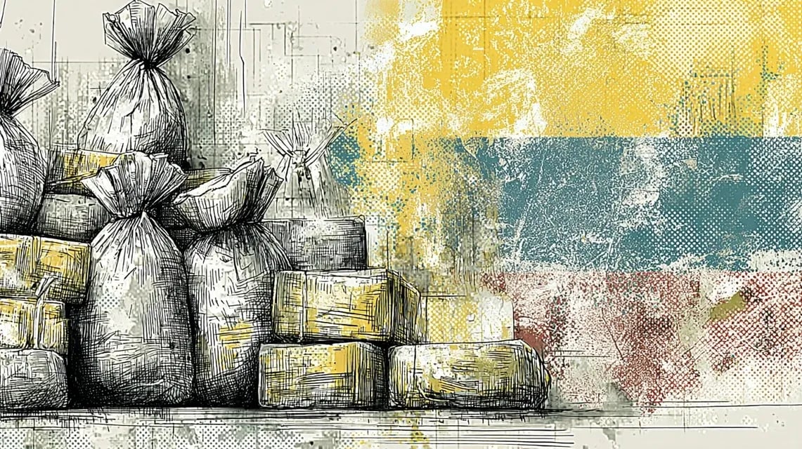 Escobar, Colombian Flag, Bags of Cocaine