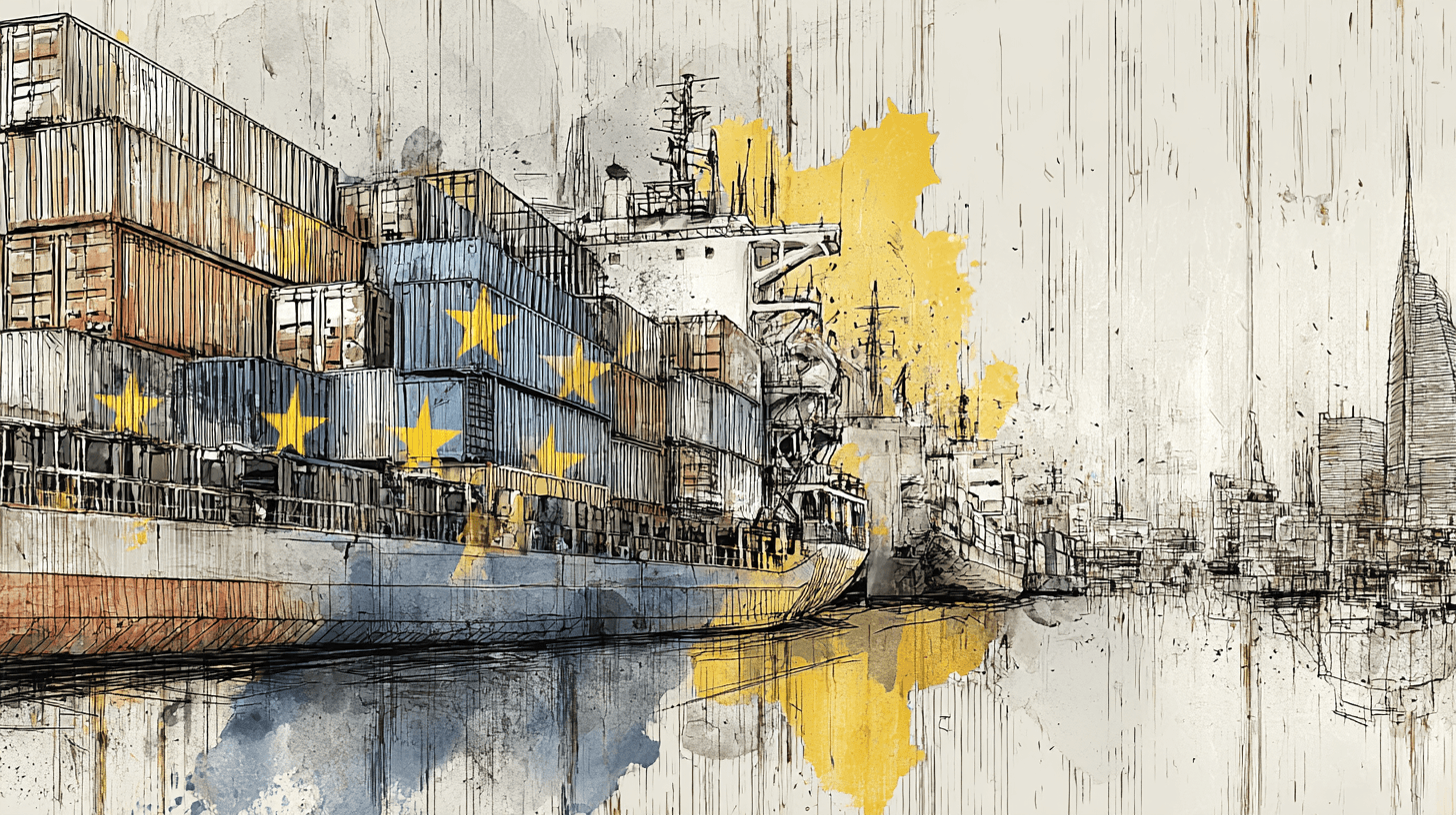 ship and containers, EU flag